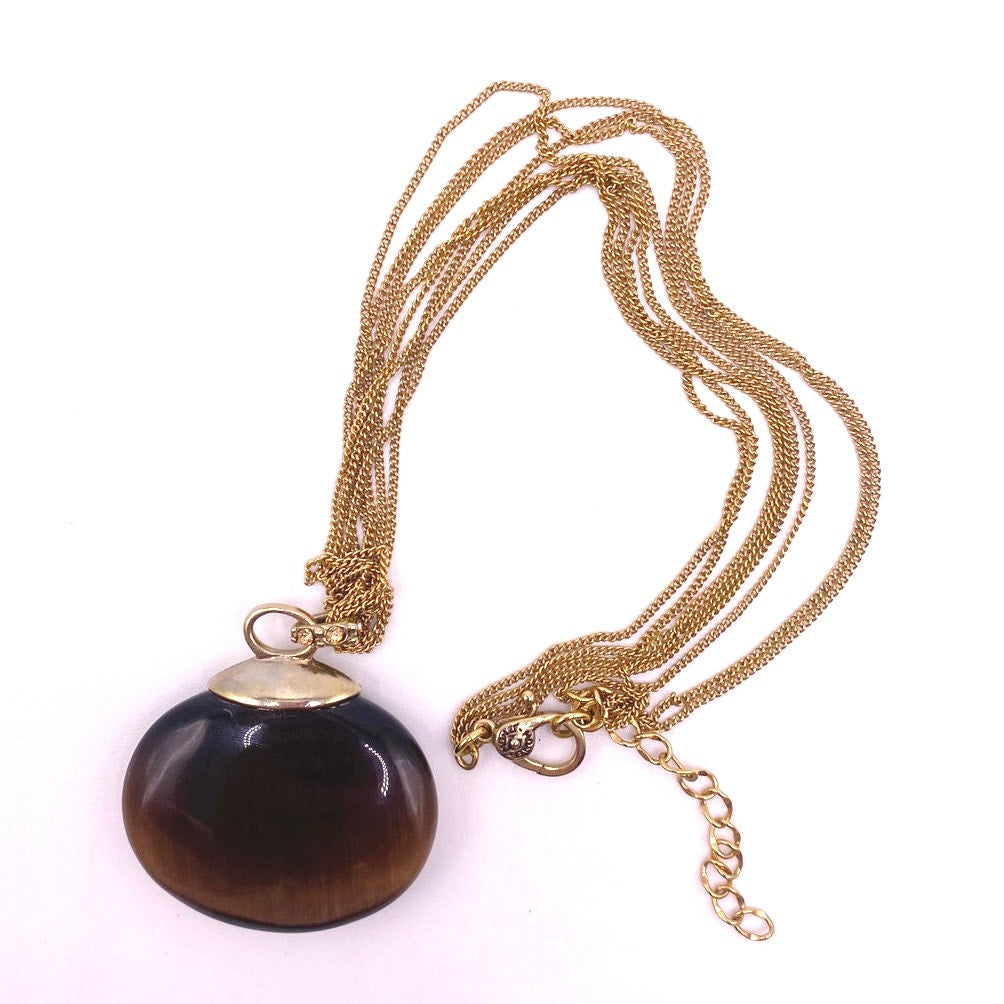 Monet VTG Obsidian Pendant and Chain 18”