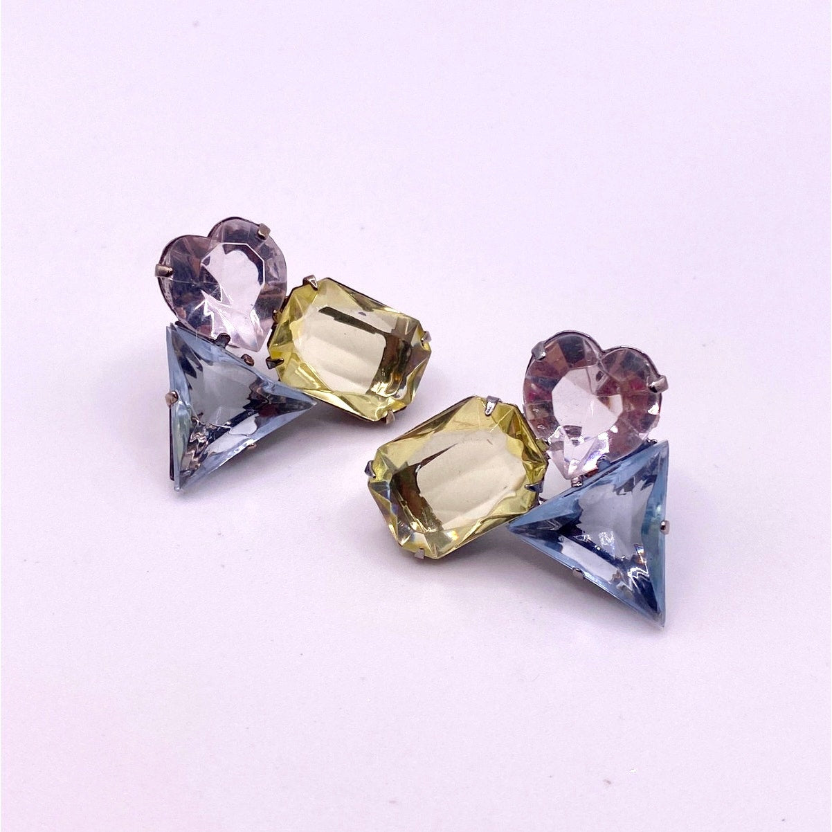 Vntg Molded Glass Stones in Shapes Heart Triangle Rectangle Earrings and Brooch