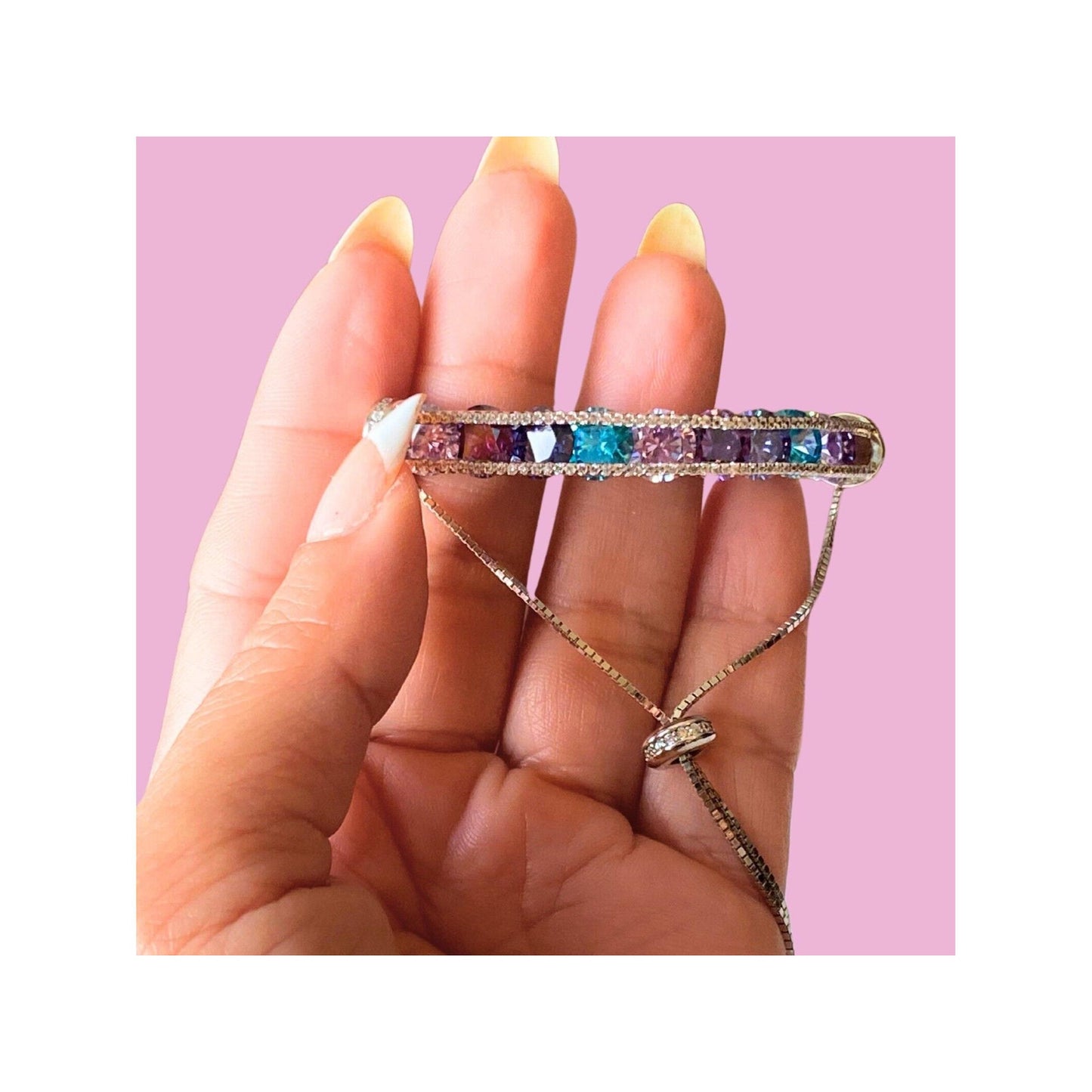 CZ And Sterling Silver Adjustable Bracelet