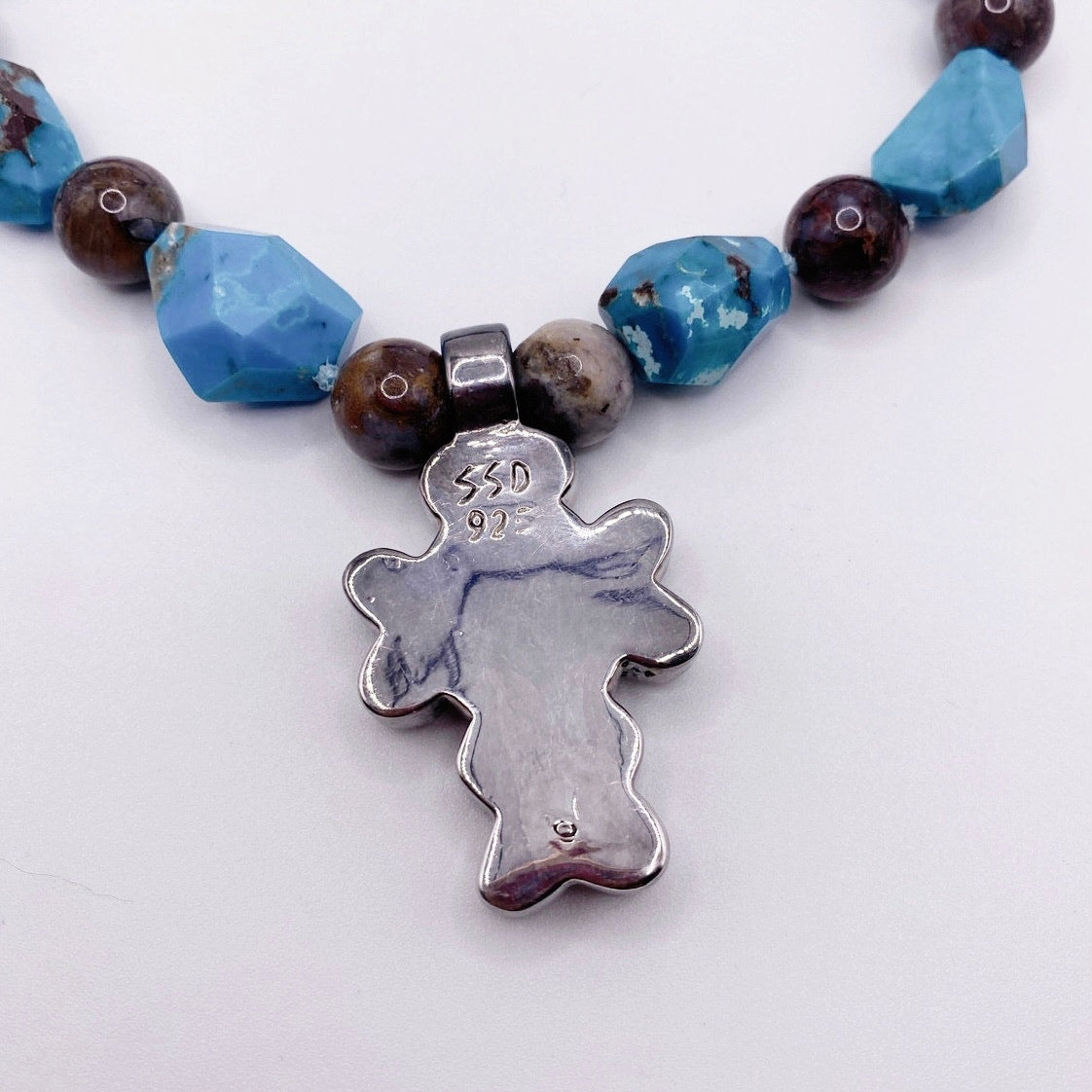 Simon Sebbag Designs Signed 925 Silver Celtic Cross With Turquoise and Agate