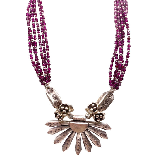 Stunning Sterling Silver Multi strand Fuchsia Garnet Necklace 20”