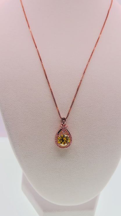 Sterling Silver 18k Rose GP Necklace Yellow Zirconia
